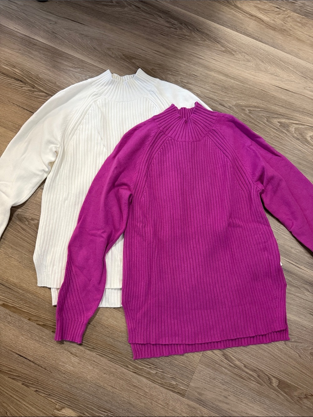 Set of 2 Banana Republic Ribbed Mock Neck Sweaters - Fuchsia & White